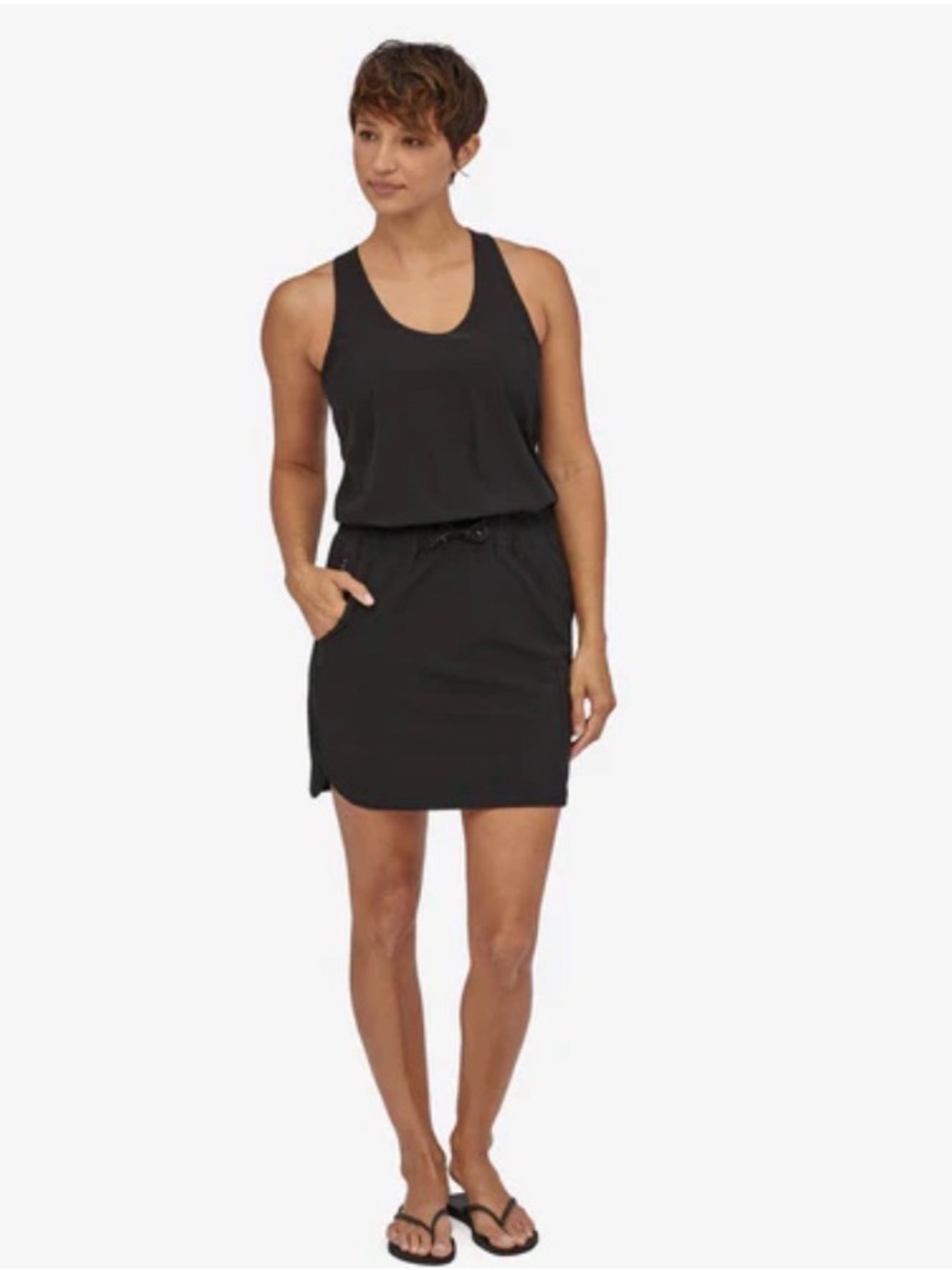 Patagonia Fleetwith Dress Black Sleeveless V-Neck Drawcord Waist Summer Small
